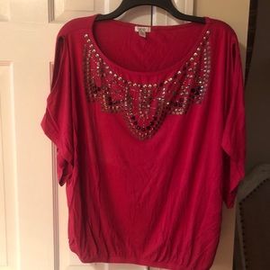Cache cold shoulder embellished top size XL